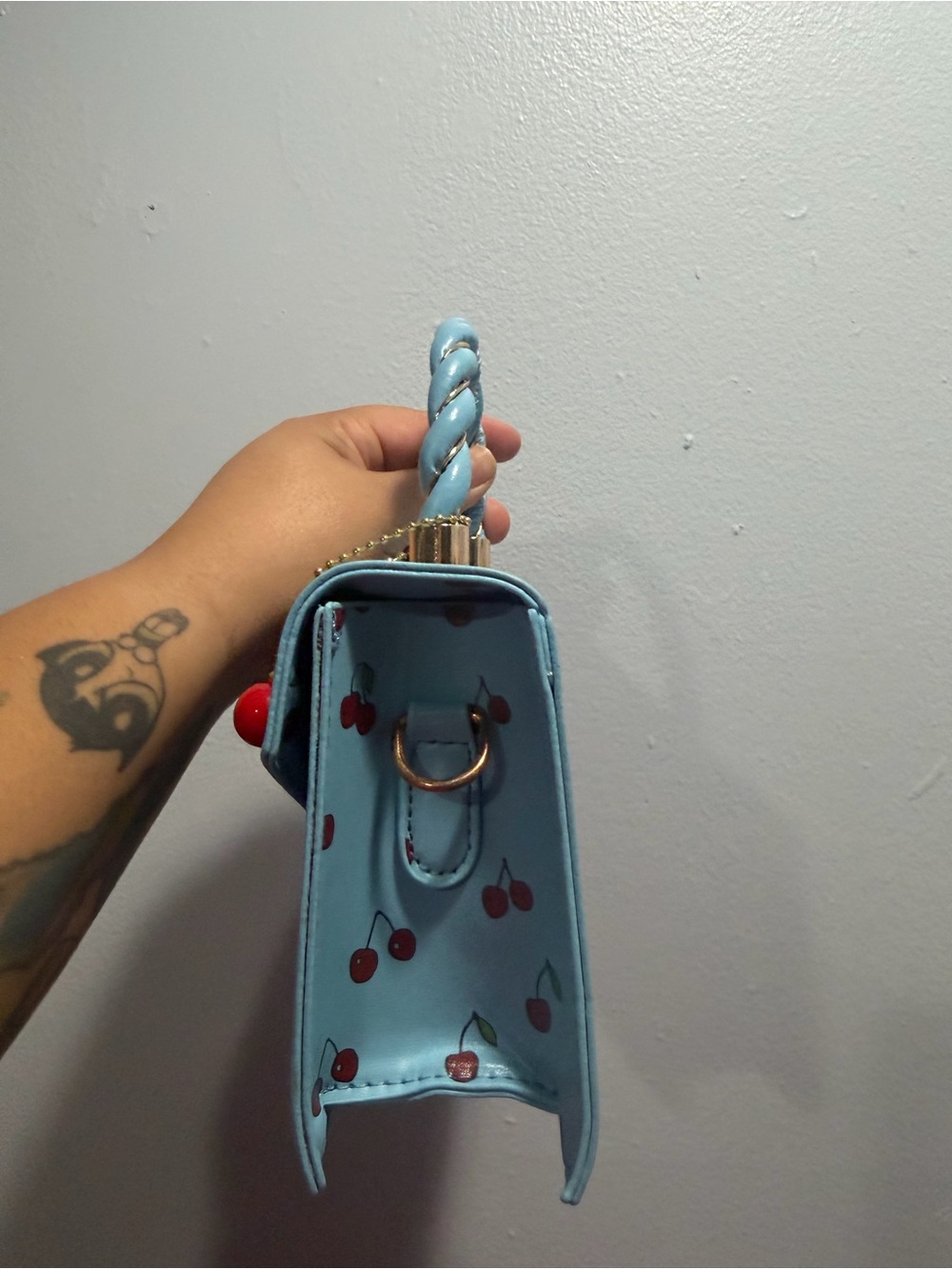 Sky Blue Cherry Print Top-Handle Bag - Picture 2 of 5
